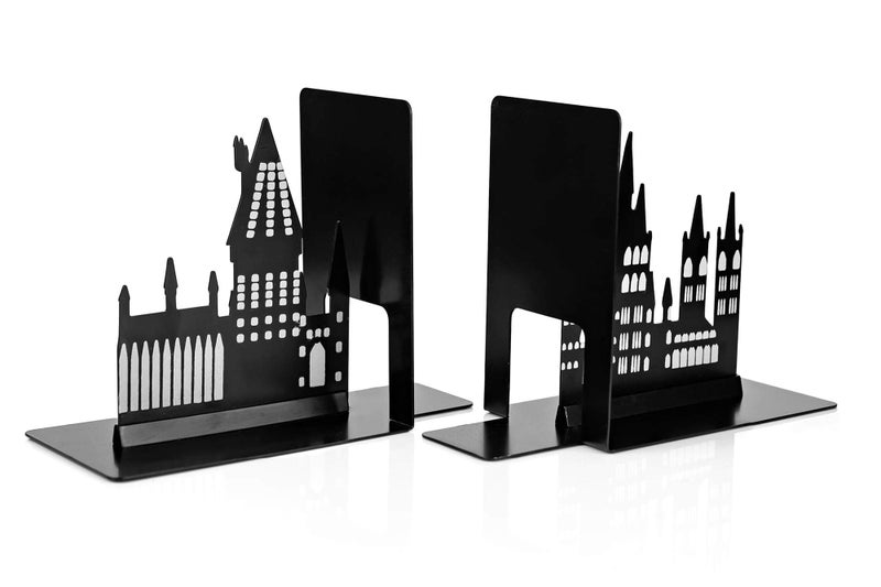 Seven20 Harry Potter Hogwarts Castle Metal Bookends | Die Cut Metal Bookends with Hogwarts Castle Silhouette Glow in The Dark Design | Ideal for Harry Potter Book Collections & More - Image 2